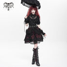 DEVIL FASHION Women's Gothic Buckle Strap Multilayer Hem Skirt Red