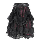 DEVIL FASHION Women's Gothic Buckle Strap Multilayer Hem Skirt Red