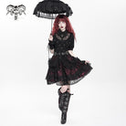 DEVIL FASHION Women's Gothic Buckle Strap Multilayer Hem Skirt Red