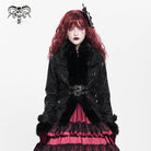 DEVIL FASHION Women's Gothic Buckle Strap Rose Floral Embroidered Coat