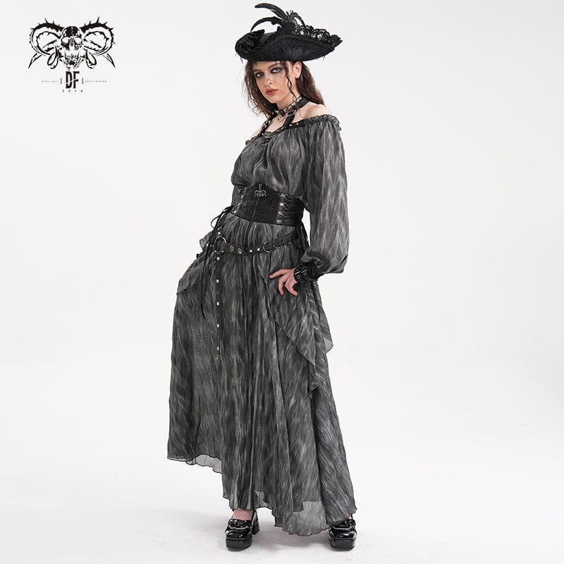 DEVIL FASHION Women's Gothic Buckle-up Halter Long Sleeve Blouses