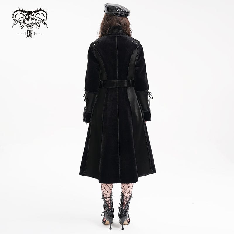 DEVIL FASHION Women's Gothic Buckle-up Studs Eyelets Coat