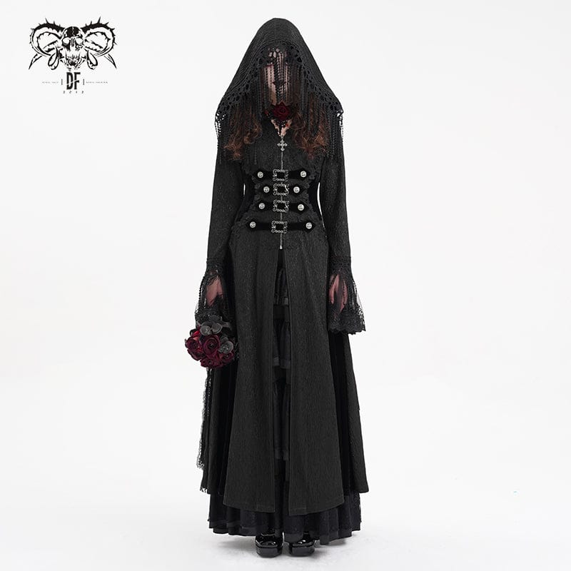 DEVIL FASHION Women's Gothic Buckle-up Tassels Jacket with Hood