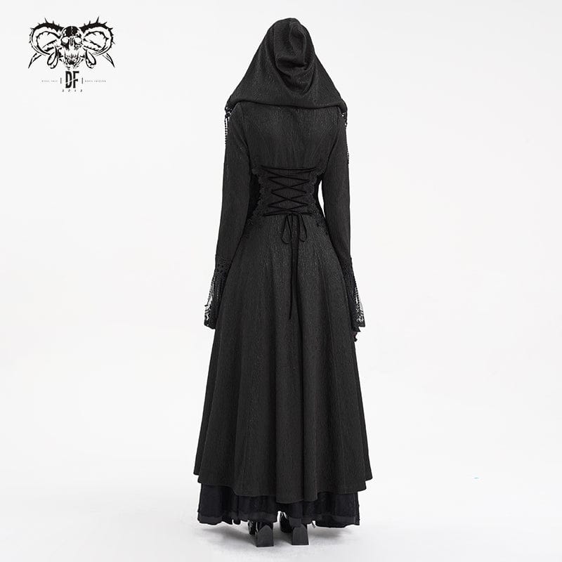 DEVIL FASHION Women's Gothic Buckle-up Tassels Jacket with Hood