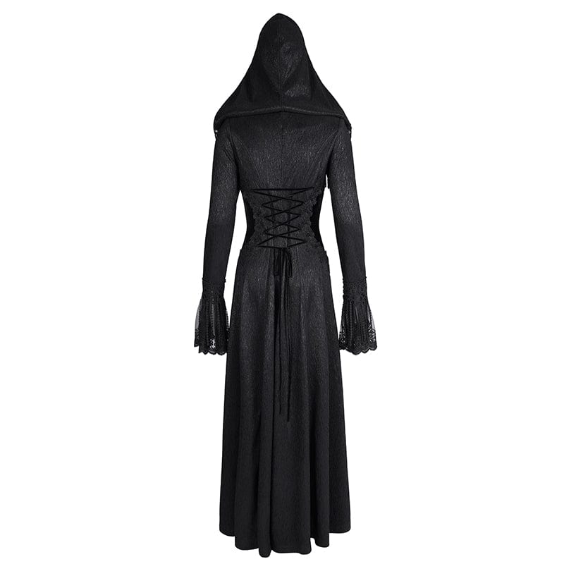 DEVIL FASHION Women's Gothic Buckle-up Tassels Jacket with Hood