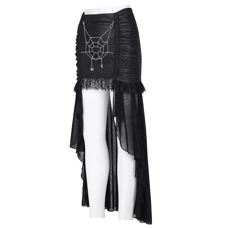 DEVIL FASHION Women's Gothic Chain Mesh Lace Irregular Hem Skirt