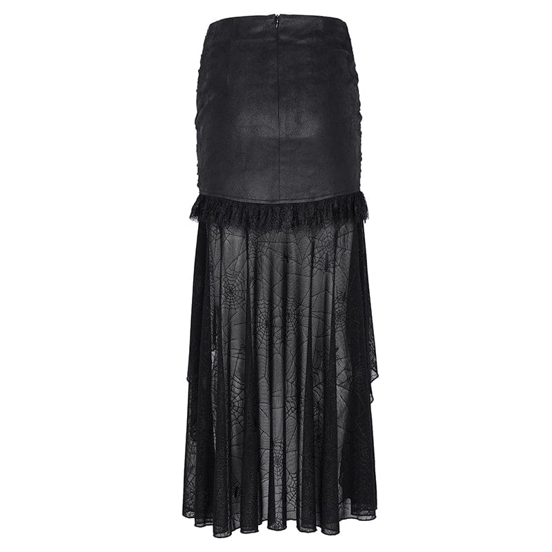 DEVIL FASHION Women's Gothic Chain Mesh Lace Irregular Hem Skirt