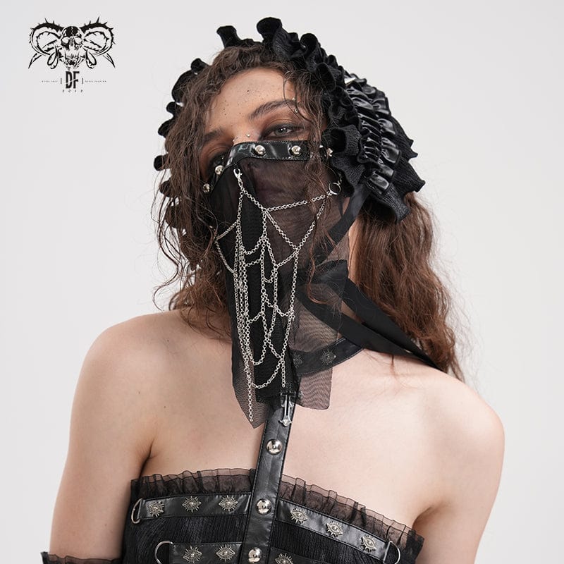 DEVIL FASHION Women's Gothic Chain Mesh Mental Beads Mask