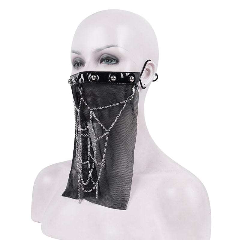 DEVIL FASHION Women's Gothic Chain Mesh Mental Beads Mask