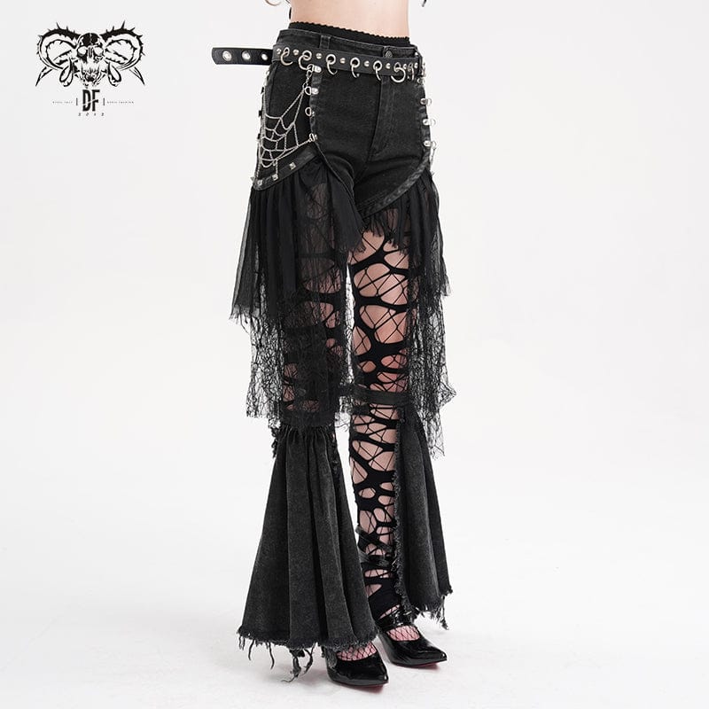 DEVIL FASHION Women's Gothic Chain Mesh Ripped Irregular Hem Shorts