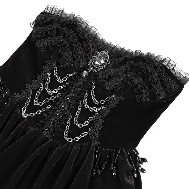 DEVIL FASHION Women's Gothic Chain Ruffled Lace Short Slip Dress