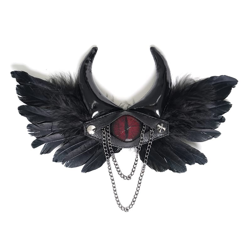 DEVIL FASHION Women's Gothic Chained Evil Eye Wing Hairpin Brooch