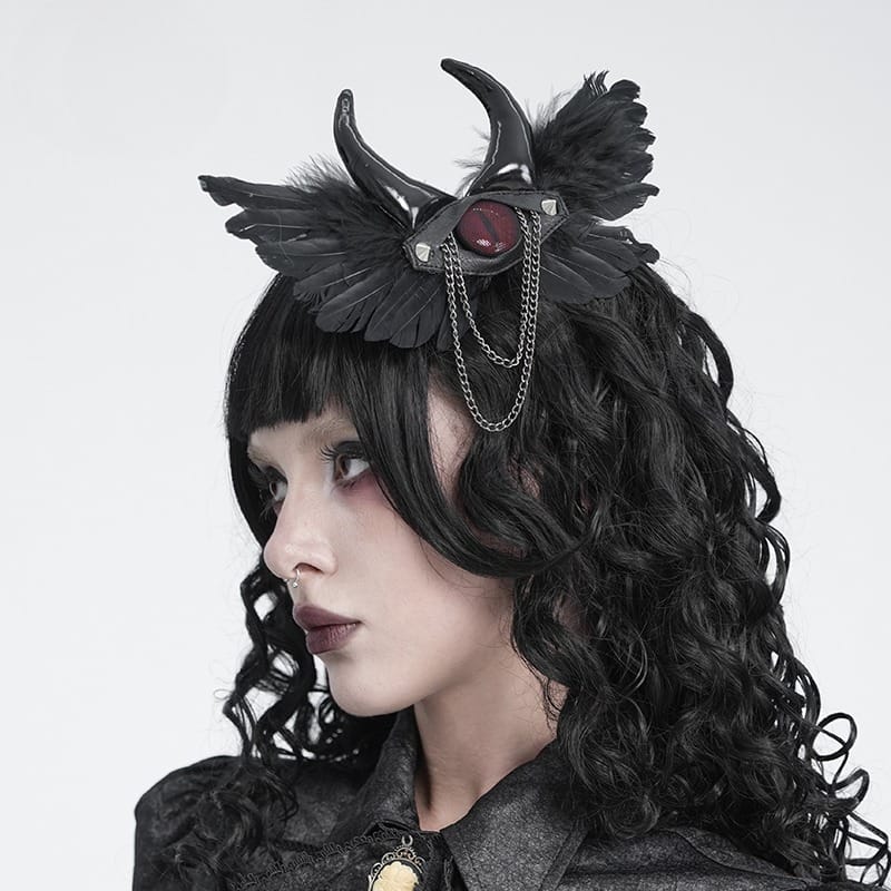 DEVIL FASHION Women's Gothic Chained Evil Eye Wing Hairpin Brooch