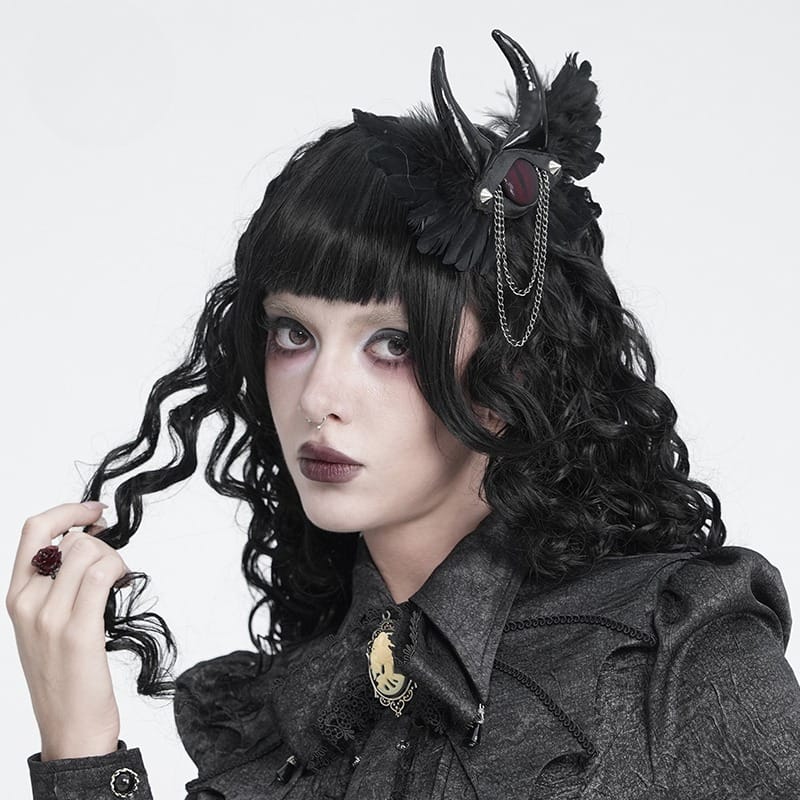 DEVIL FASHION Women's Gothic Chained Evil Eye Wing Hairpin Brooch
