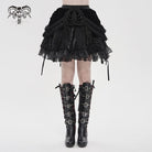 DEVIL FASHION Women's Gothic Chained Tassels Layered Short Skirt Black