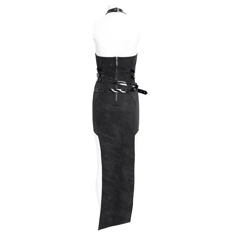 DEVIL FASHION Women's Gothic Chains Buckle-up Maxi Dress