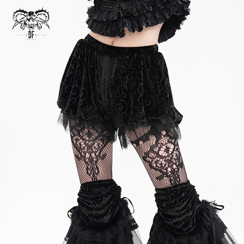 DEVIL FASHION Women's Gothic Cloud Velvet Mesh Shorts