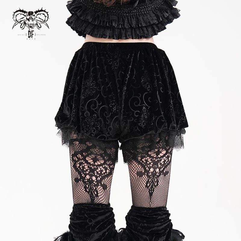 DEVIL FASHION Women's Gothic Cloud Velvet Mesh Shorts