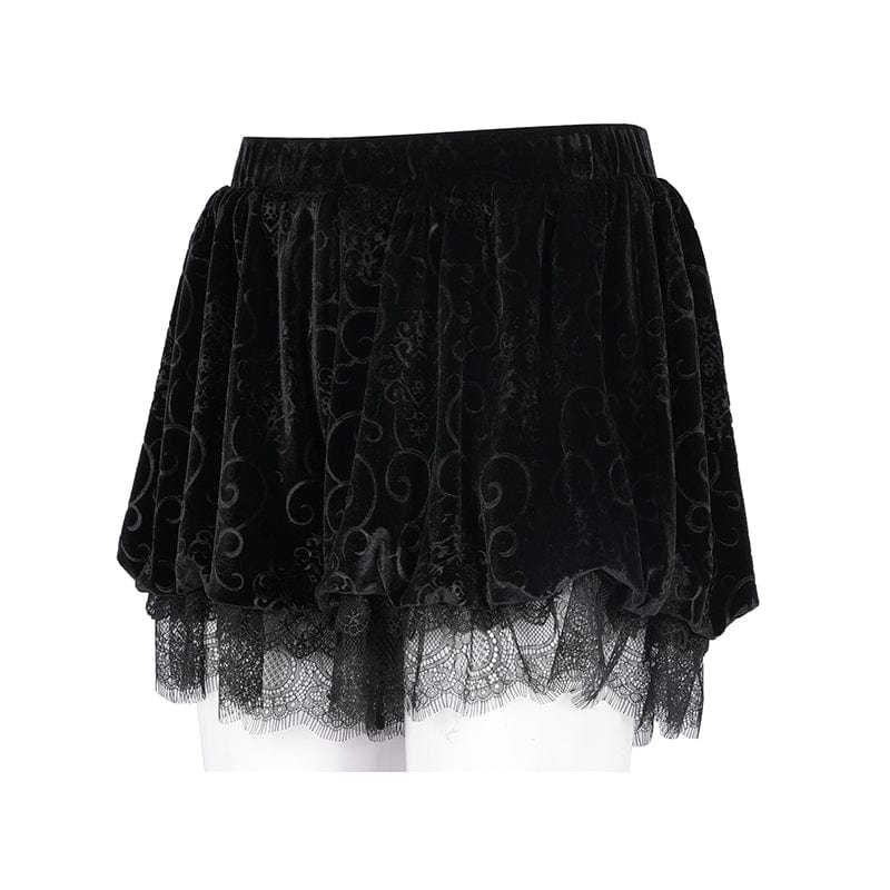 DEVIL FASHION Women's Gothic Cloud Velvet Mesh Shorts