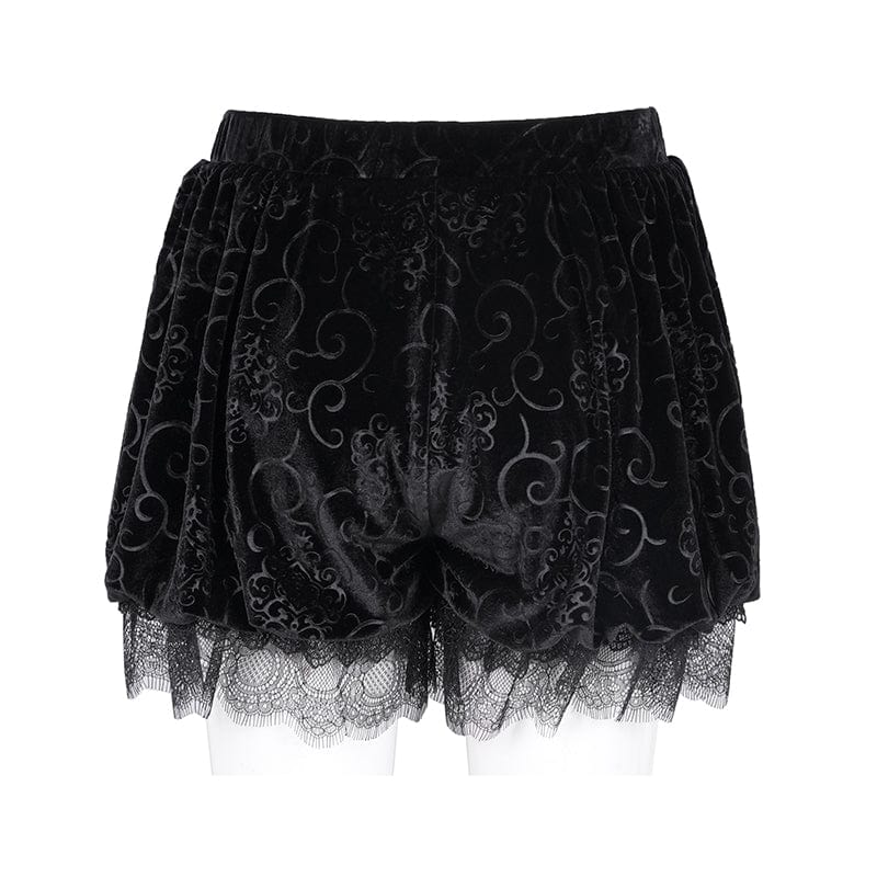 DEVIL FASHION Women's Gothic Cloud Velvet Mesh Shorts