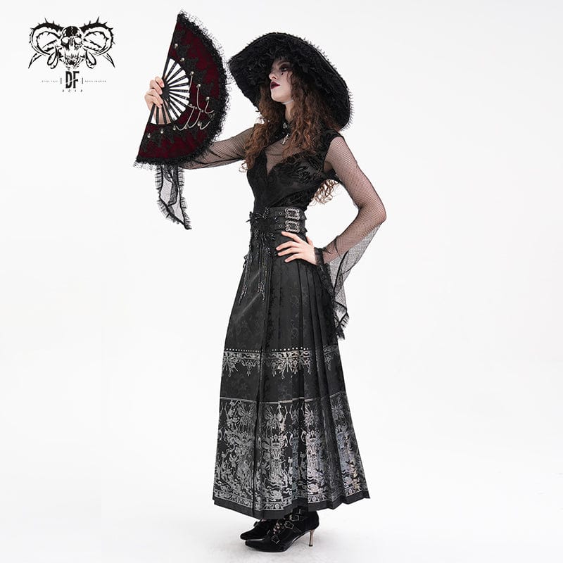 DEVIL FASHION Women's Gothic Crochet Tassels Bucket-up Long Skirt