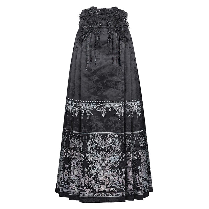 DEVIL FASHION Women's Gothic Crochet Tassels Bucket-up Long Skirt