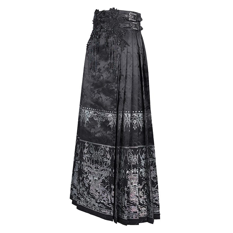 DEVIL FASHION Women's Gothic Crochet Tassels Bucket-up Long Skirt