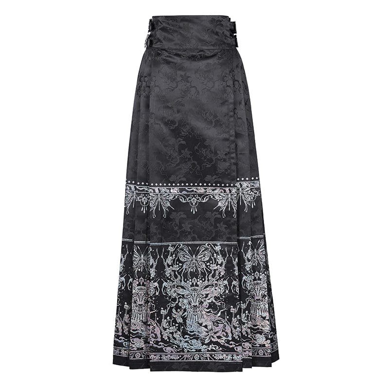 DEVIL FASHION Women's Gothic Crochet Tassels Bucket-up Long Skirt