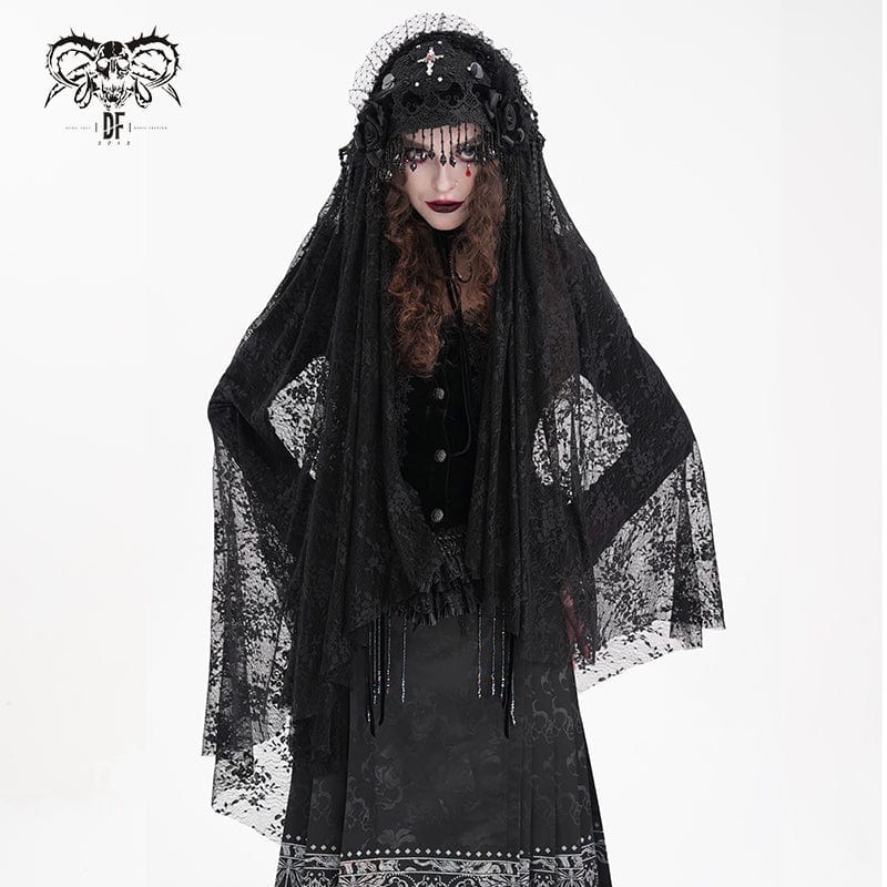 DEVIL FASHION Women's Gothic Crochet Tassels Lace Veil