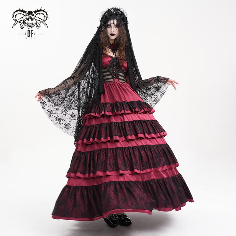 DEVIL FASHION Women's Gothic Crochet Tassels Lace Veil