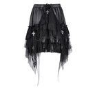 DEVIL FASHION Women's Gothic Cross Chain Lace Irregular Hem Skirt