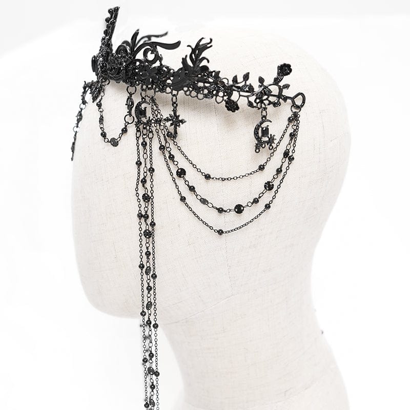 DEVIL FASHION Women's Gothic Cross Floral Beaded Headwear