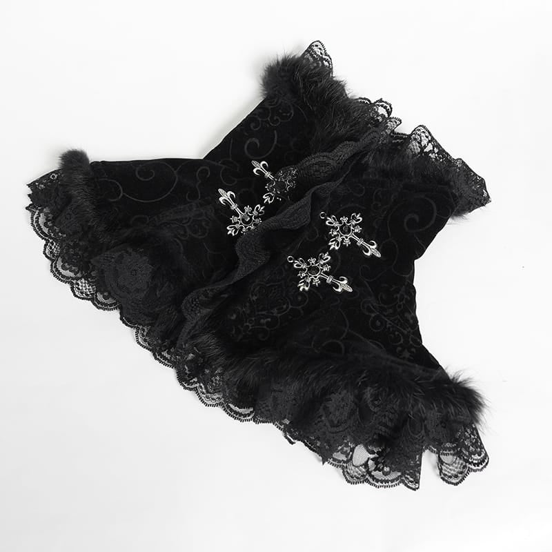 DEVIL FASHION Women's Gothic Cross Lace-Trimmed Velvet Neckwear