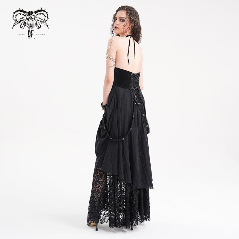 DEVIL FASHION Women's Gothic Cut-out Lace Strap Maxi Dress