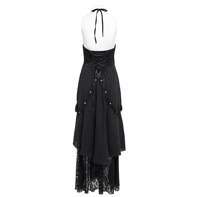 DEVIL FASHION Women's Gothic Cut-out Lace Strap Maxi Dress