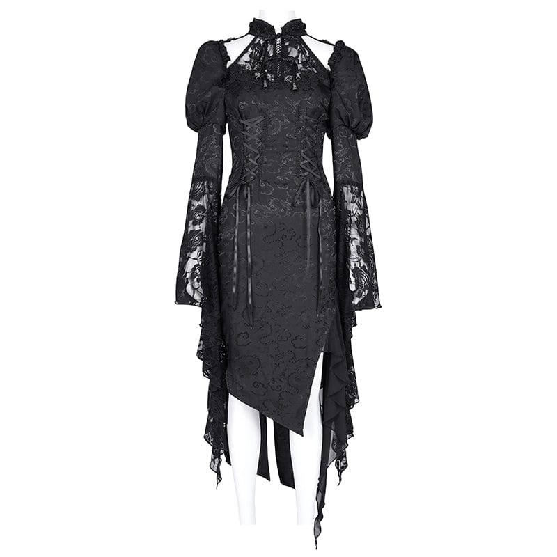 DEVIL FASHION Women's Gothic Cut-out Lace-up Lace Irregular Hem Dress