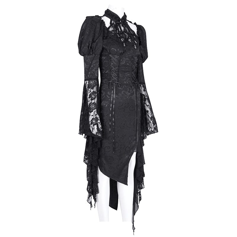 DEVIL FASHION Women's Gothic Cut-out Lace-up Lace Irregular Hem Dress