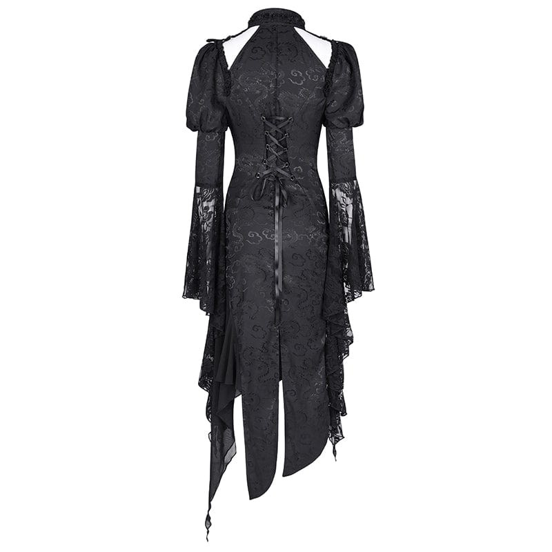 DEVIL FASHION Women's Gothic Cut-out Lace-up Lace Irregular Hem Dress