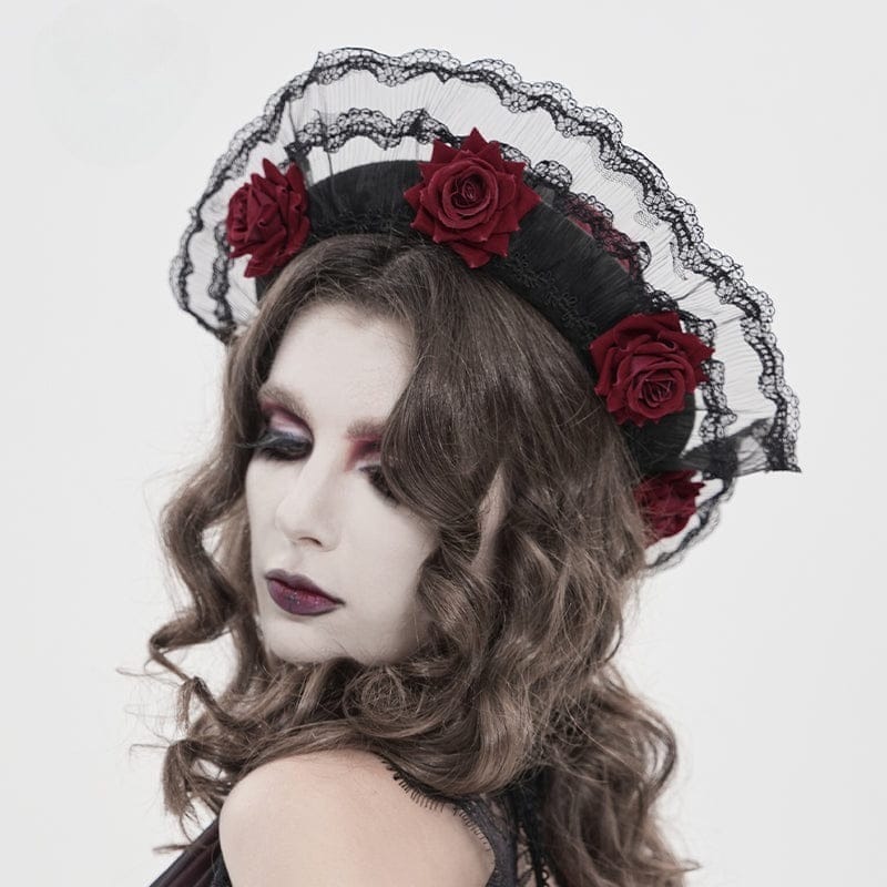 DEVIL FASHION Women's Gothic Decal Lace Rose Hat
