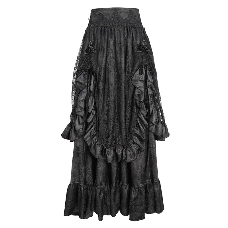 DEVIL FASHION Women's Gothic Drawstring Ruffled Lace Skirt