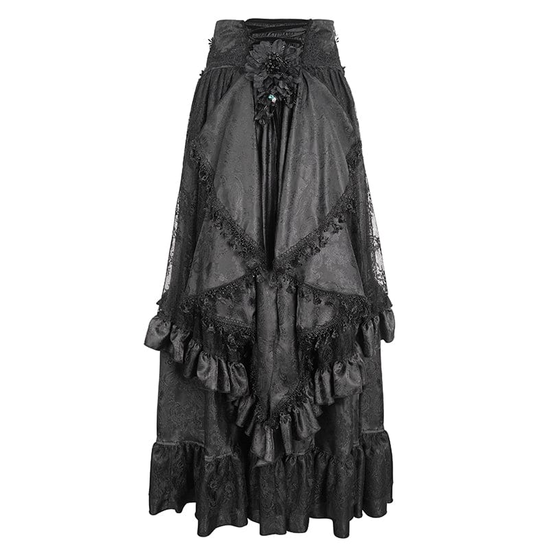 DEVIL FASHION Women's Gothic Drawstring Ruffled Lace Skirt