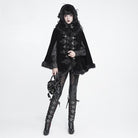 DEVIL FASHION Women's Gothic Embroidered Faux Fur Trim Velvet Cloak with Neckwear