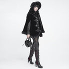 DEVIL FASHION Women's Gothic Embroidered Faux Fur Trim Velvet Cloak with Neckwear