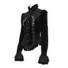 DEVIL FASHION Women's Gothic Embroidered Ruffled Stand Collar Long Sleeve Shirt Black