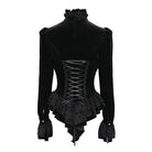 DEVIL FASHION Women's Gothic Embroidered Ruffled Stand Collar Long Sleeve Shirt Black