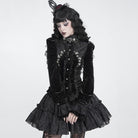 DEVIL FASHION Women's Gothic Embroidered Ruffled Stand Collar Long Sleeve Shirt Black