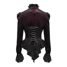 DEVIL FASHION Women's Gothic Embroidered Ruffled Stand Collar Long Sleeve Shirt Red