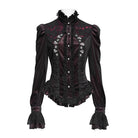 DEVIL FASHION Women's Gothic Embroidered Ruffled Stand Collar Long Sleeve Shirt Red