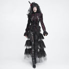 DEVIL FASHION Women's Gothic Embroidered Ruffled Stand Collar Long Sleeve Shirt Red