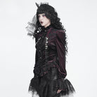 DEVIL FASHION Women's Gothic Embroidered Ruffled Stand Collar Long Sleeve Shirt Red